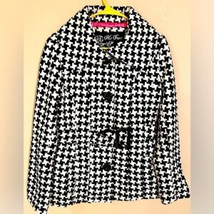 🌟HP🌟HOUNDSTOOTH PEACOAT Black & White Vintage Hot Pink Lining Pockets Mob Wife